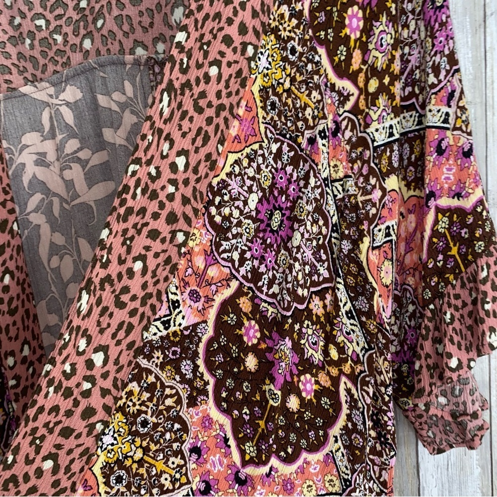 Umgee Mixed Print Floral & Leopard Drape Kimono - image 2